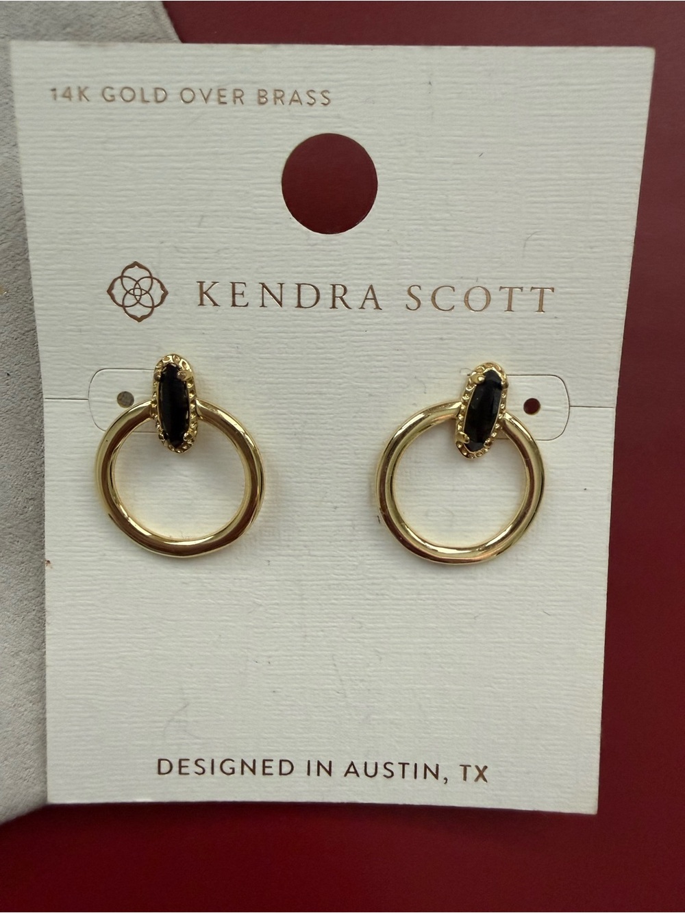 Kendra Scott Gold Hoop Circle Post Earrings with Black Marquis NWT